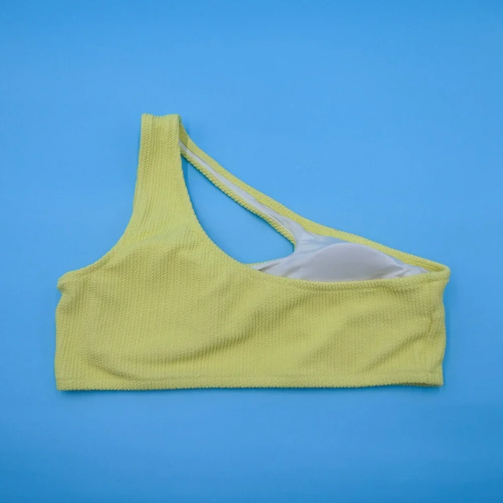 Victorias Secret XL Yellow Ribbed Cutout Singe Shoulder Bikini Top‎ Swimwear New